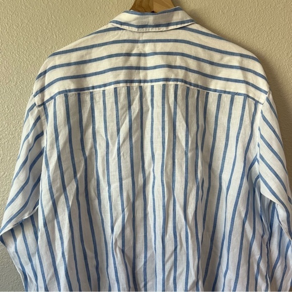 J. Jill Love Linen Easy Blue and White Striped Button Up Shirt- size 1X - Picture 8 of 12